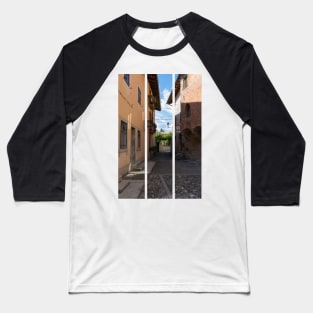 North Italy Life in the center of the lombard medieval city. Walking through narrow streets and walls. Sunny summer day. (vertical) Baseball T-Shirt